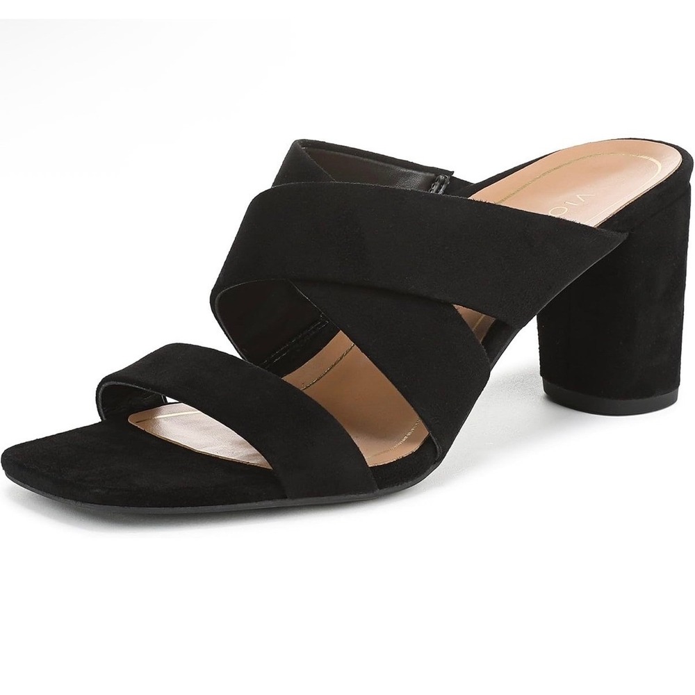 Vionic Merlot Black Suede Block Heel Sandals Square Toe Mules 18686L4004 Sz 12 M